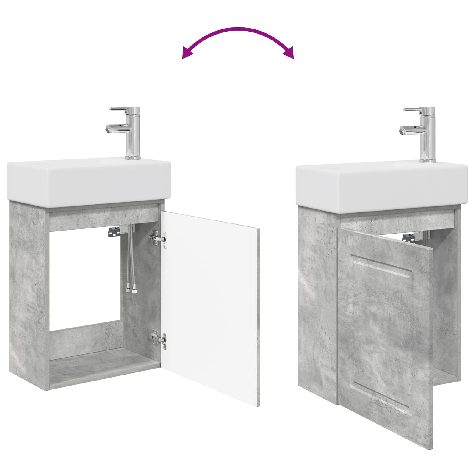 Badezimmer Waschtischunterschrank mit Wasserhahn Betongrau