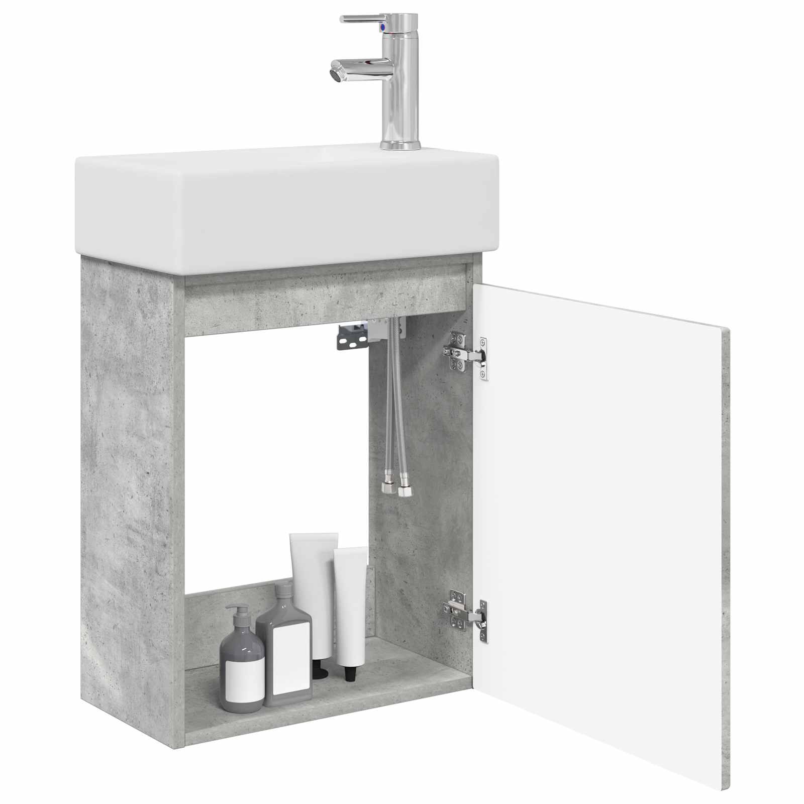 Badezimmer Waschtischunterschrank mit Wasserhahn Betongrau