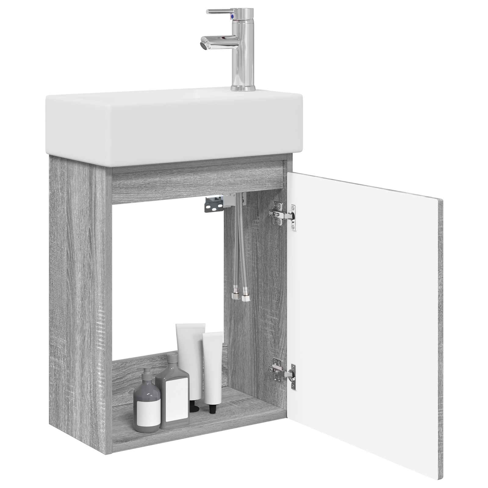 Badezimmer Waschtischunterschrank mit Wasserhahn Sonoma-Grau