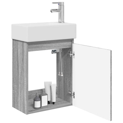 Badezimmer Waschtischunterschrank mit Wasserhahn Sonoma-Grau