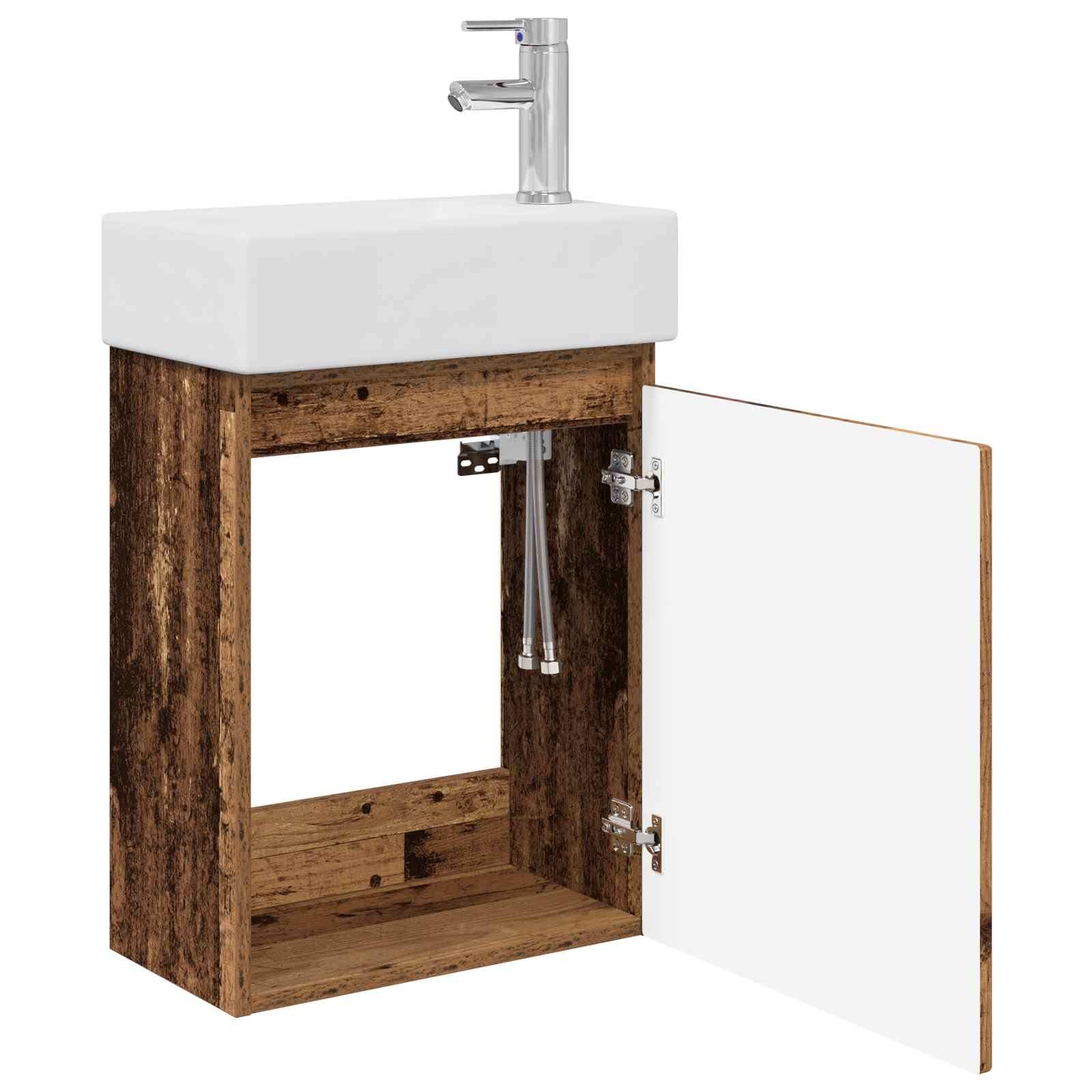 Badezimmer Waschtischunterschrank mit Wasserhahn Altholz