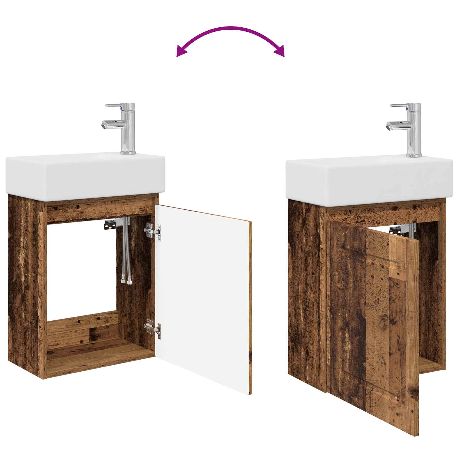 Badezimmer Waschtischunterschrank mit Wasserhahn Altholz