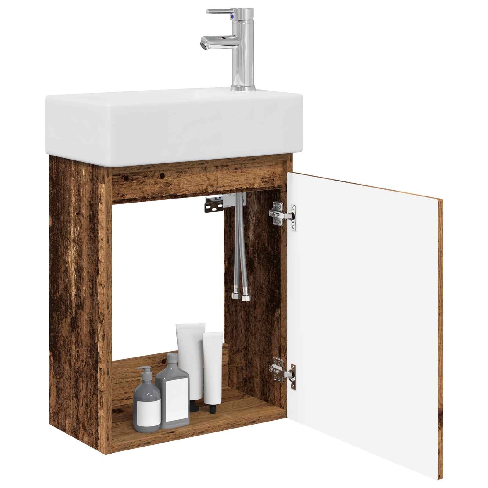 Badezimmer Waschtischunterschrank mit Wasserhahn Altholz