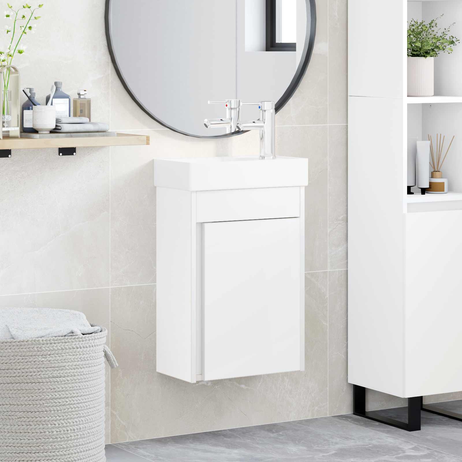 Badezimmer Waschtischunterschrank mit Wasserhahn Weiß