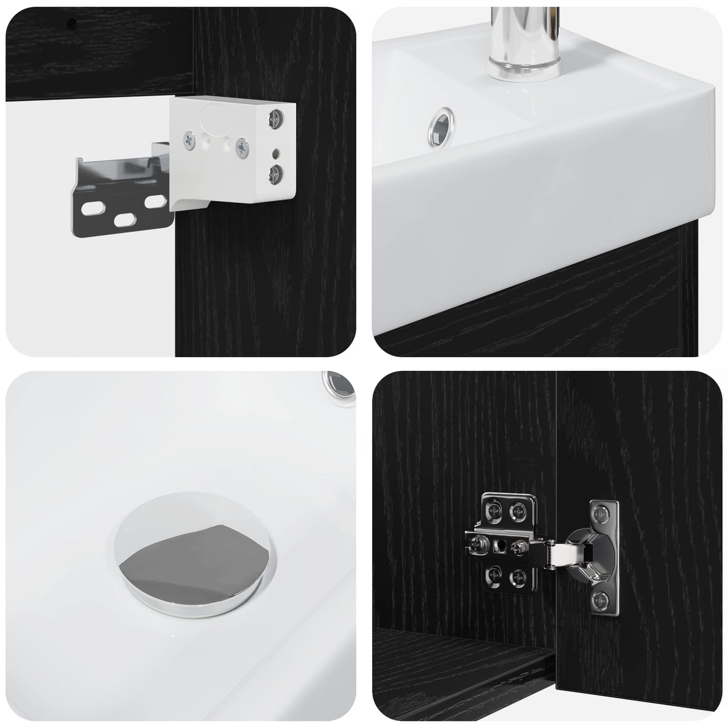 Badezimmer Waschtischunterschrank mit Wasserhahn Schwarze Eiche