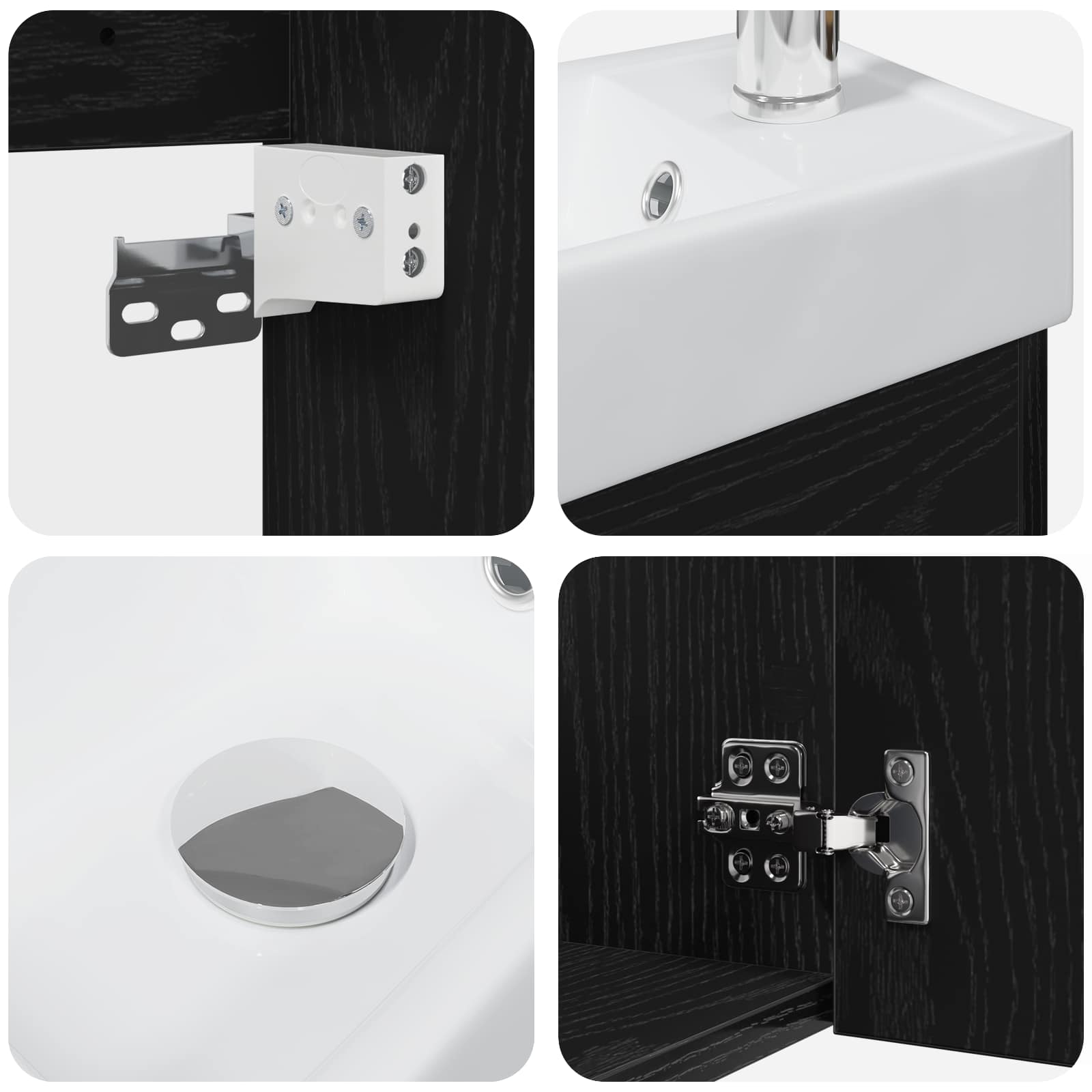 Badezimmer Waschtischunterschrank mit Wasserhahn Schwarze Eiche