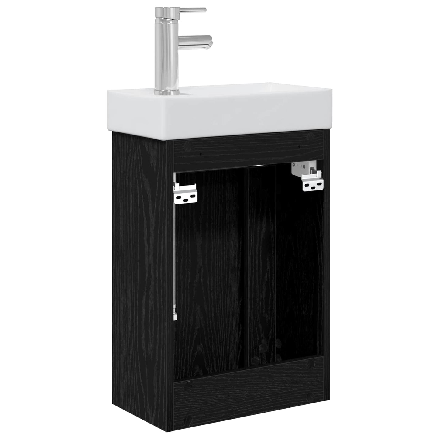 Badezimmer Waschtischunterschrank mit Wasserhahn Schwarze Eiche