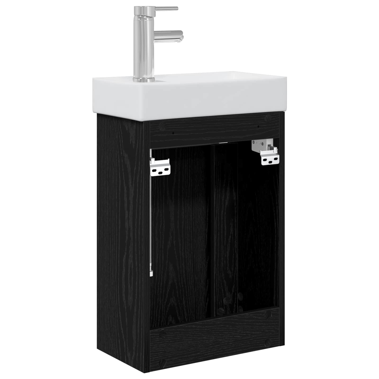 Badezimmer Waschtischunterschrank mit Wasserhahn Schwarze Eiche