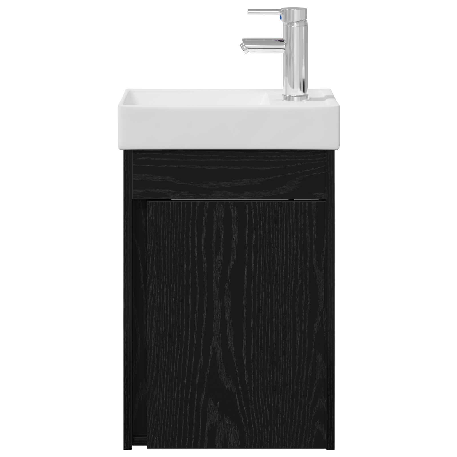 Badezimmer Waschtischunterschrank mit Wasserhahn Schwarze Eiche