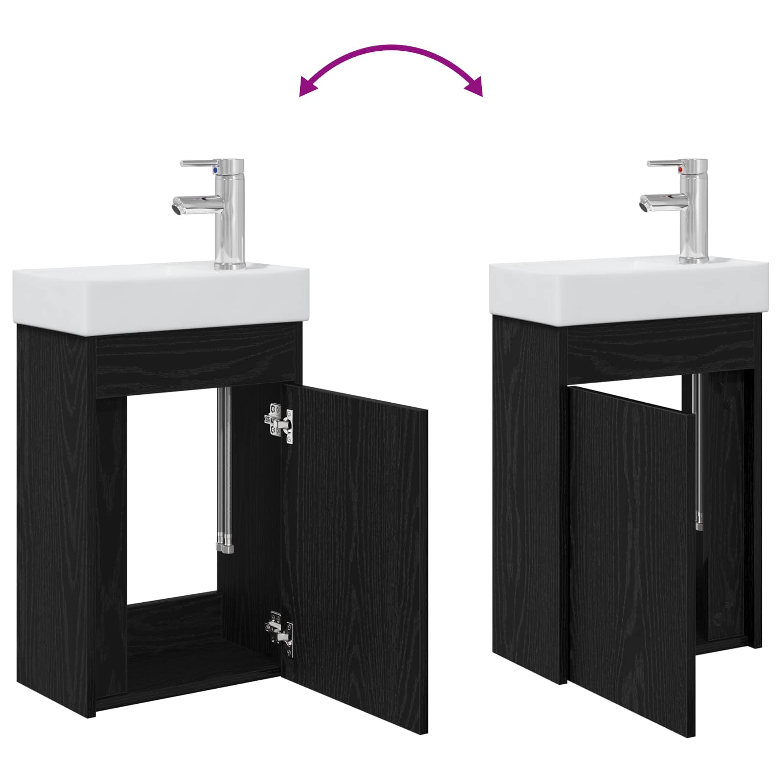 Badezimmer Waschtischunterschrank mit Wasserhahn Schwarze Eiche