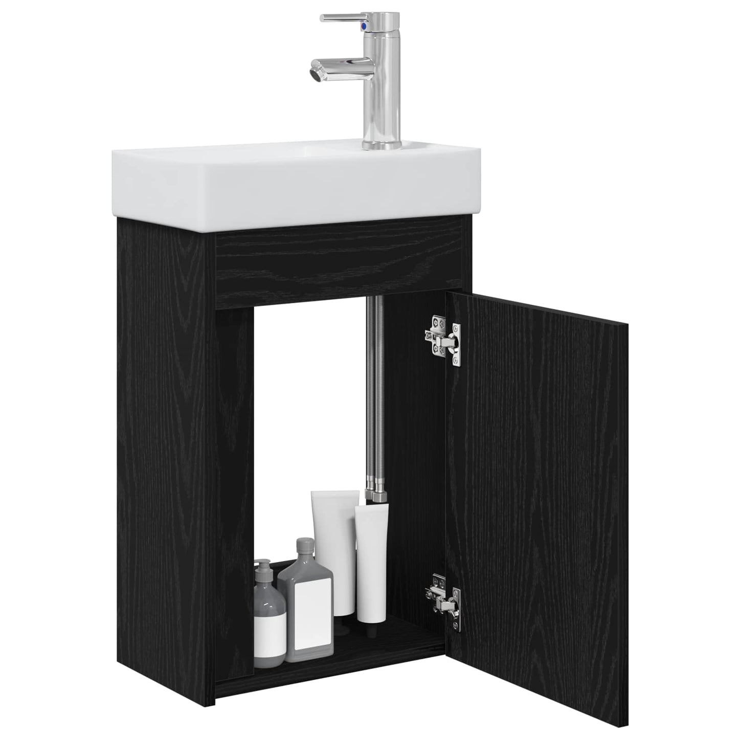 Badezimmer Waschtischunterschrank mit Wasserhahn Schwarze Eiche