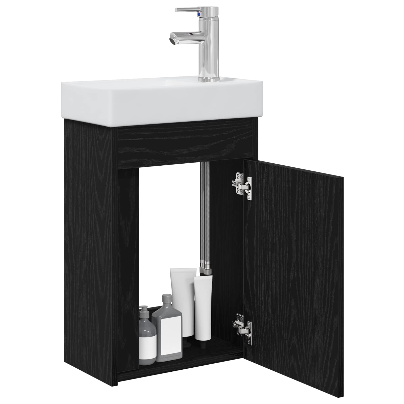 Badezimmer Waschtischunterschrank mit Wasserhahn Schwarze Eiche
