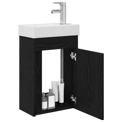 Badezimmer Waschtischunterschrank mit Wasserhahn Schwarze Eiche