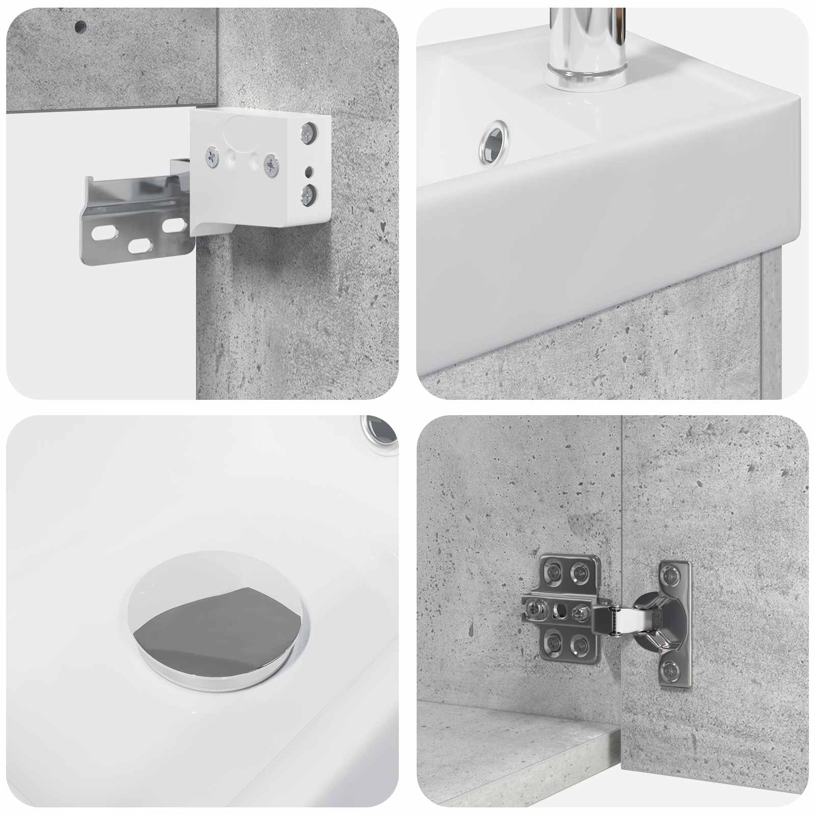 Badezimmer Waschtischunterschrank mit Wasserhahn Betongrau