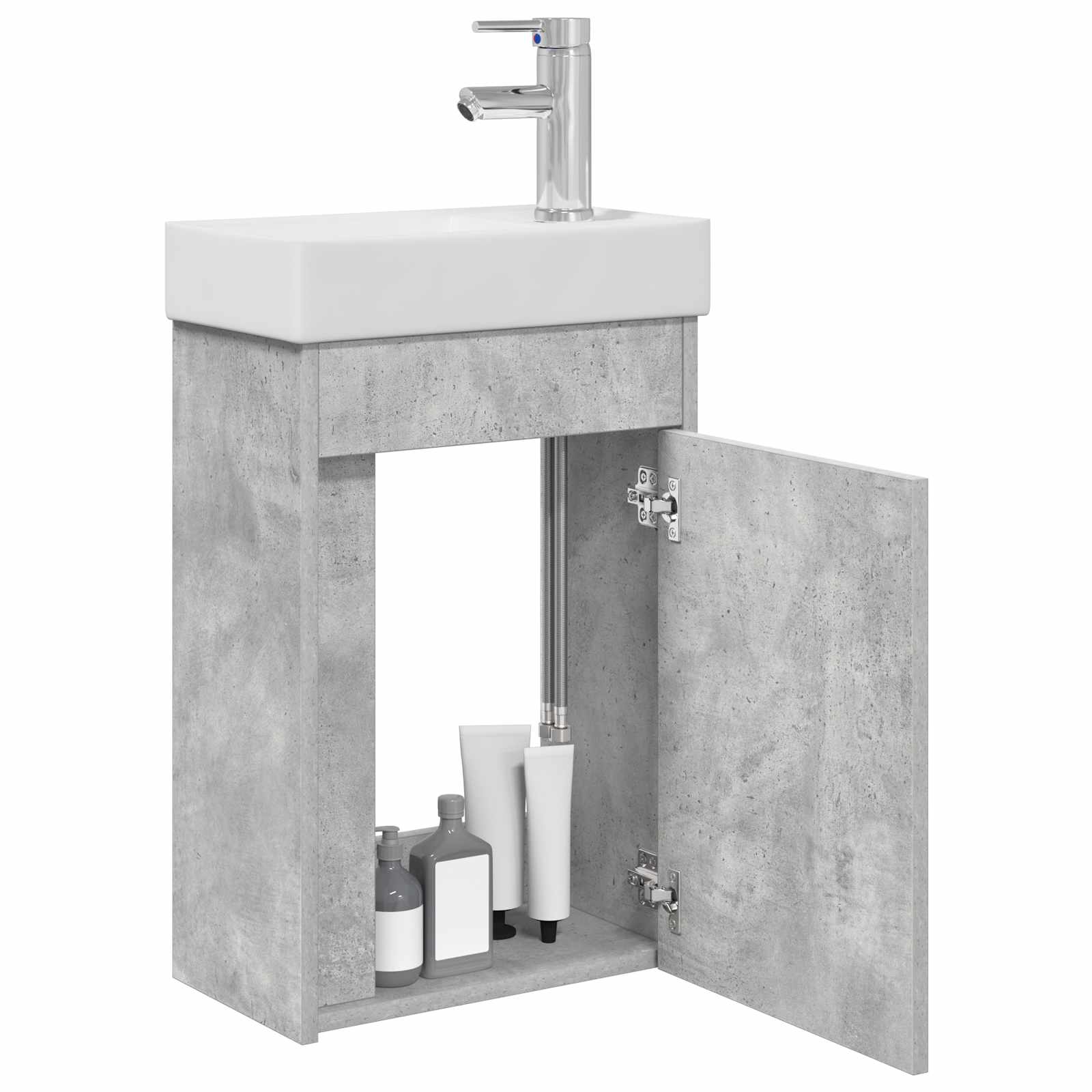 Badezimmer Waschtischunterschrank mit Wasserhahn Betongrau