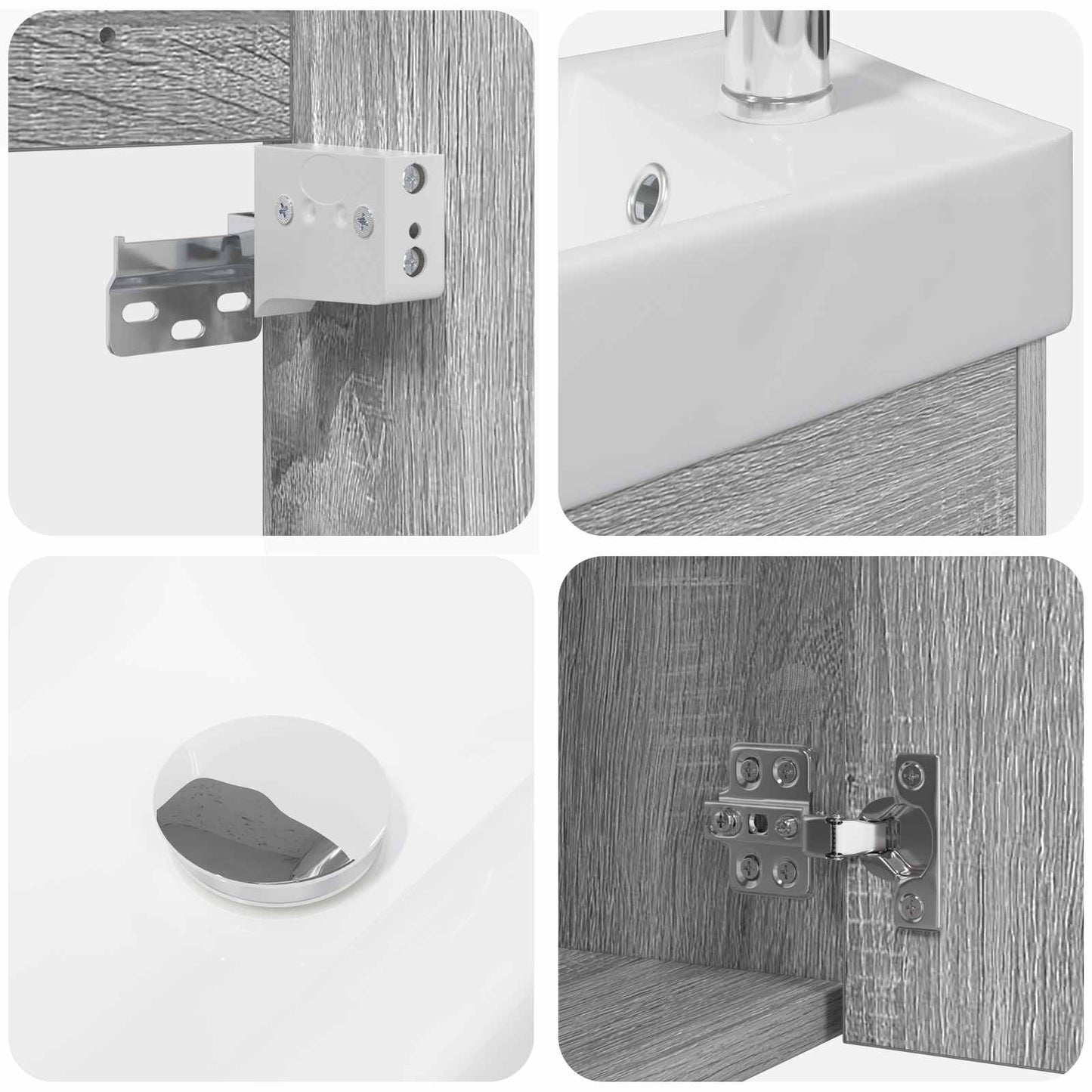 Badezimmer Waschtischunterschrank mit Wasserhahn Grau Sonoma