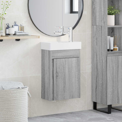 Badezimmer Waschtischunterschrank mit Wasserhahn Grau Sonoma