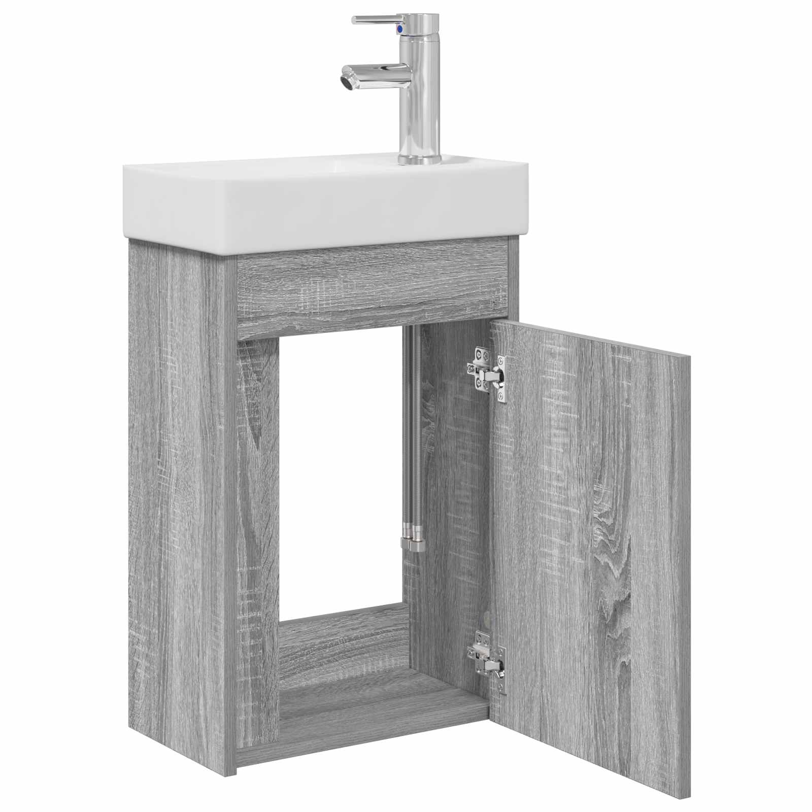 Badezimmer Waschtischunterschrank mit Wasserhahn Grau Sonoma