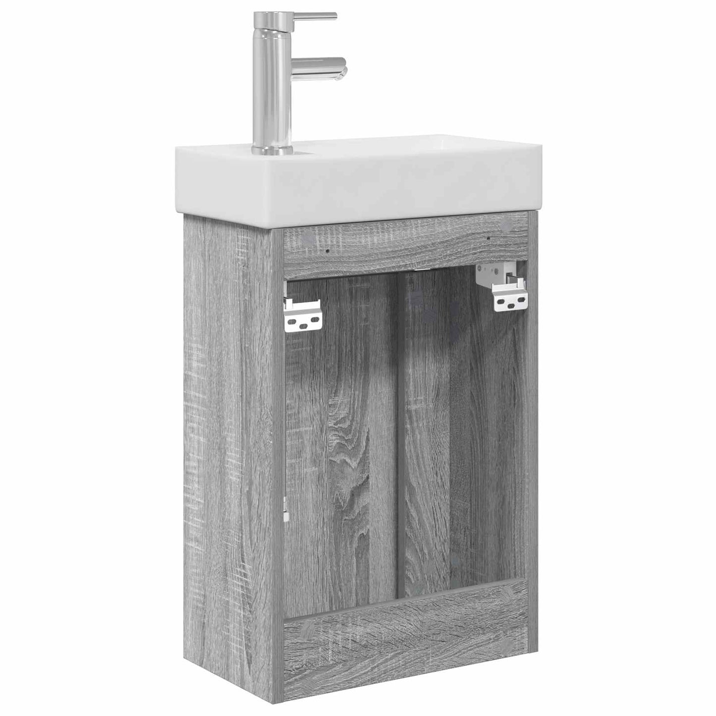 Badezimmer Waschtischunterschrank mit Wasserhahn Grau Sonoma