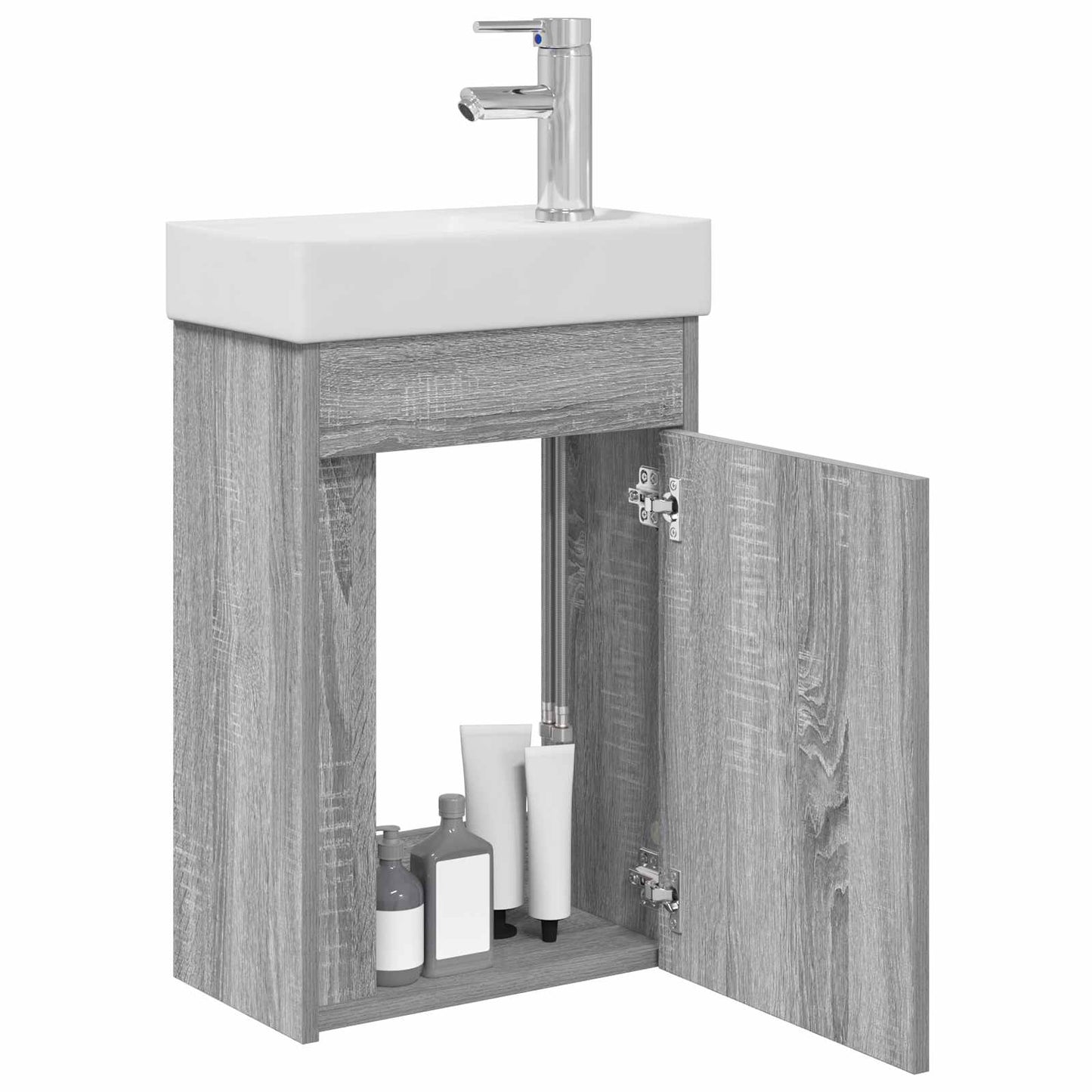 Badezimmer Waschtischunterschrank mit Wasserhahn Grau Sonoma