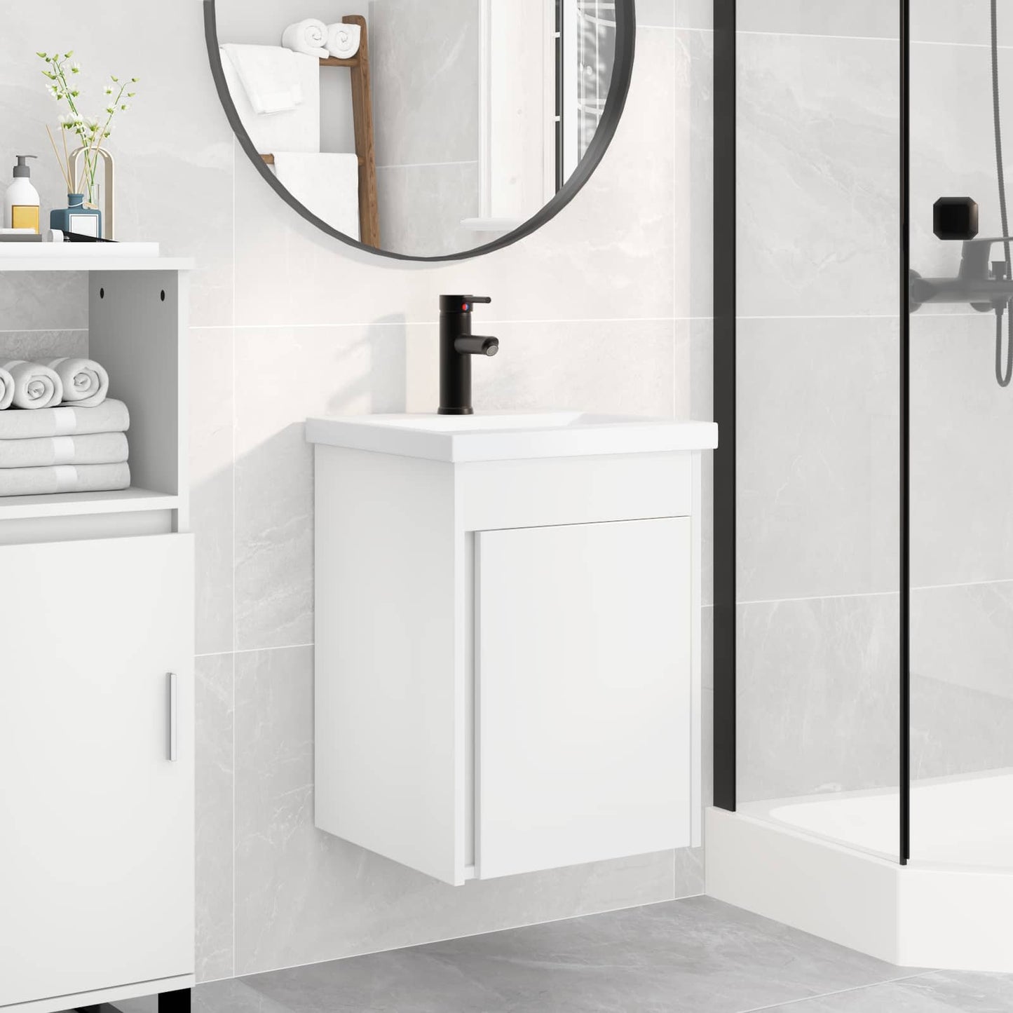 Badezimmer Waschtischunterschrank mit Wasserhahn Weiß