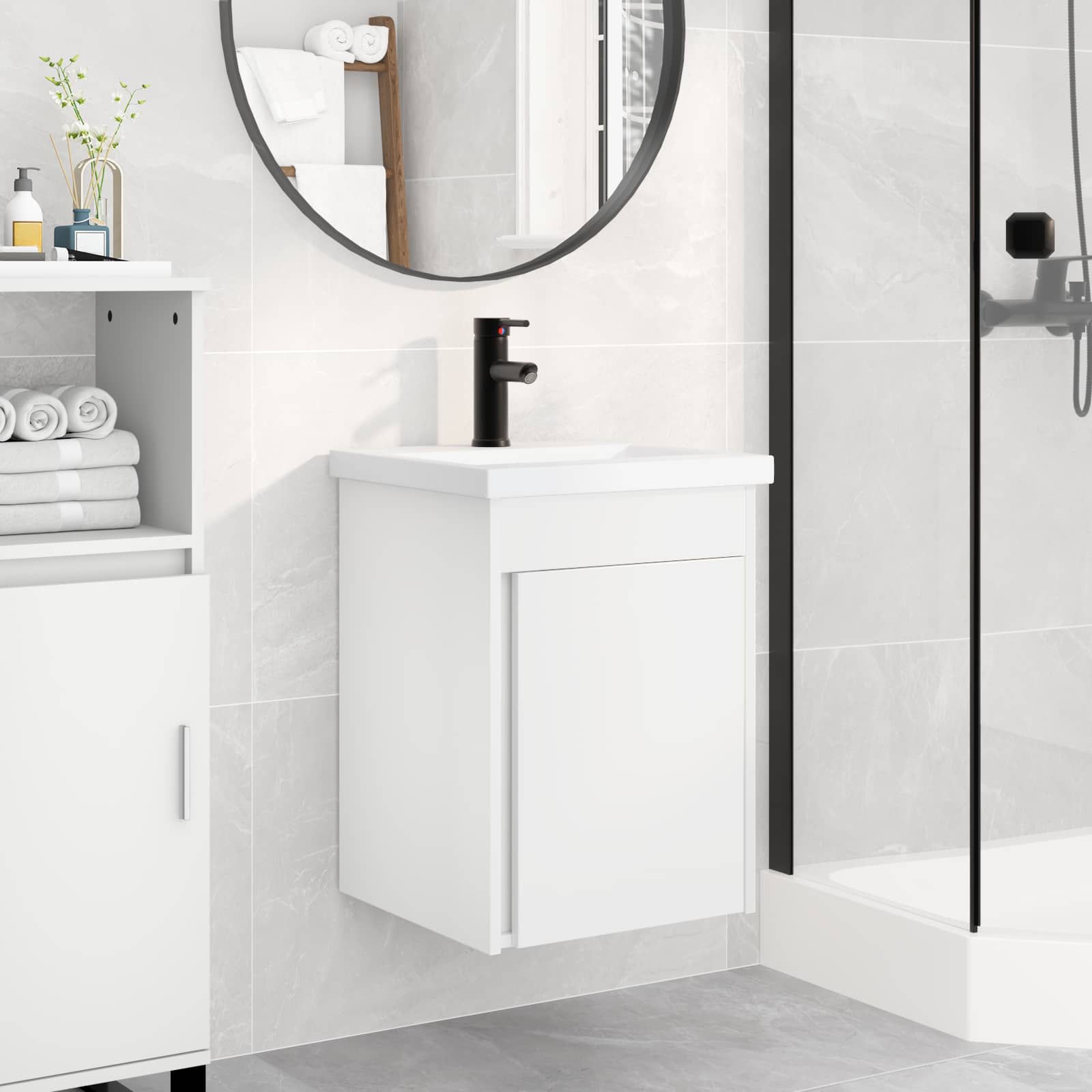 Badezimmer Waschtischunterschrank mit Wasserhahn Weiß