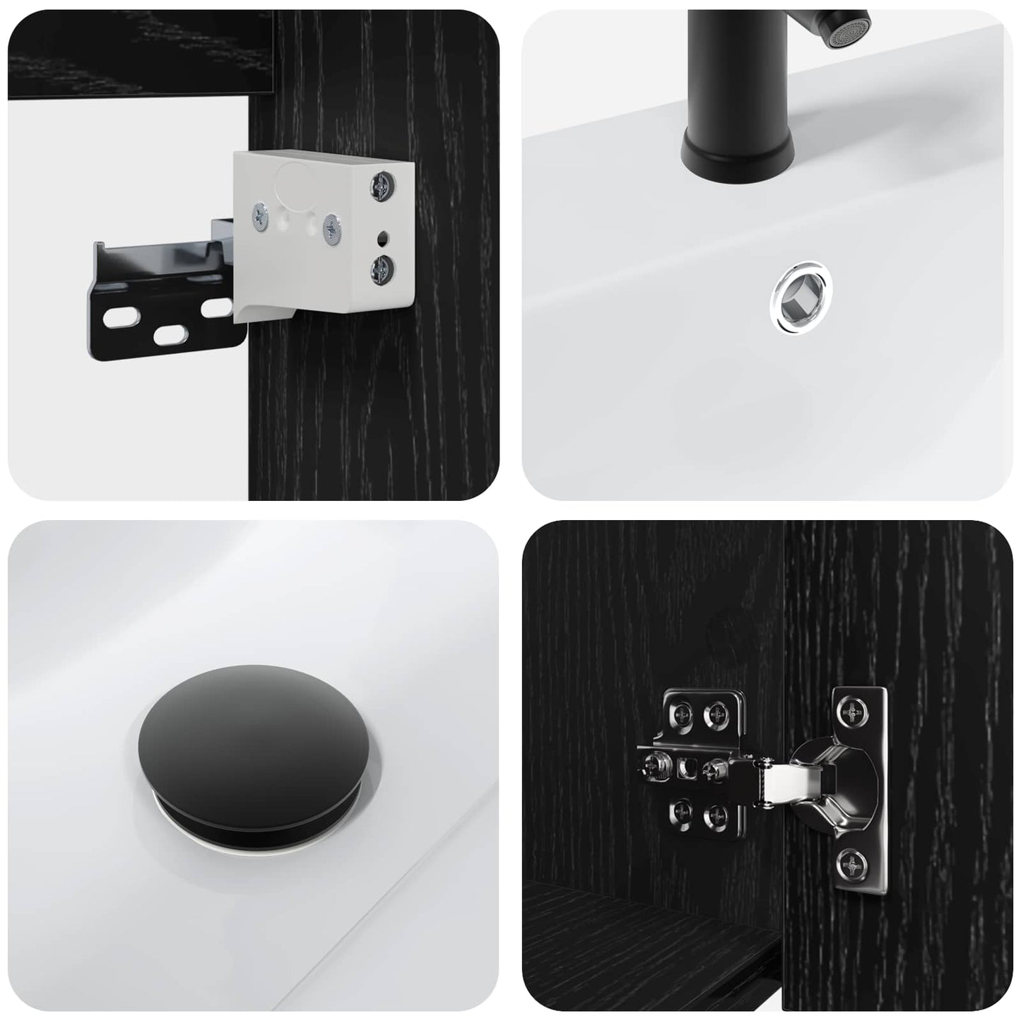 Badezimmer Waschtischunterschrank mit Wasserhahn Schwarze Eiche
