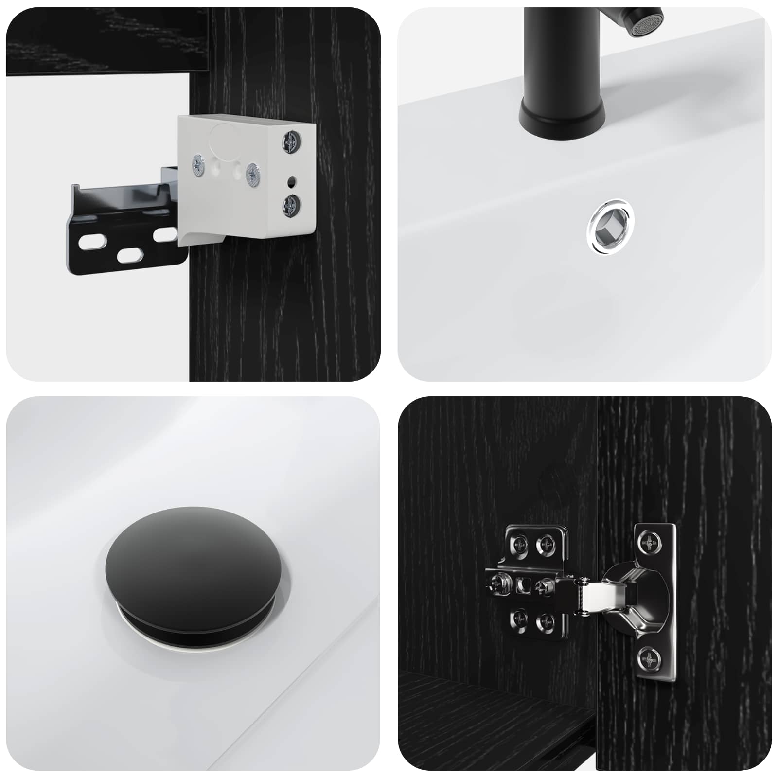 Badezimmer Waschtischunterschrank mit Wasserhahn Schwarze Eiche