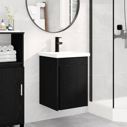 Badezimmer Waschtischunterschrank mit Wasserhahn Schwarze Eiche