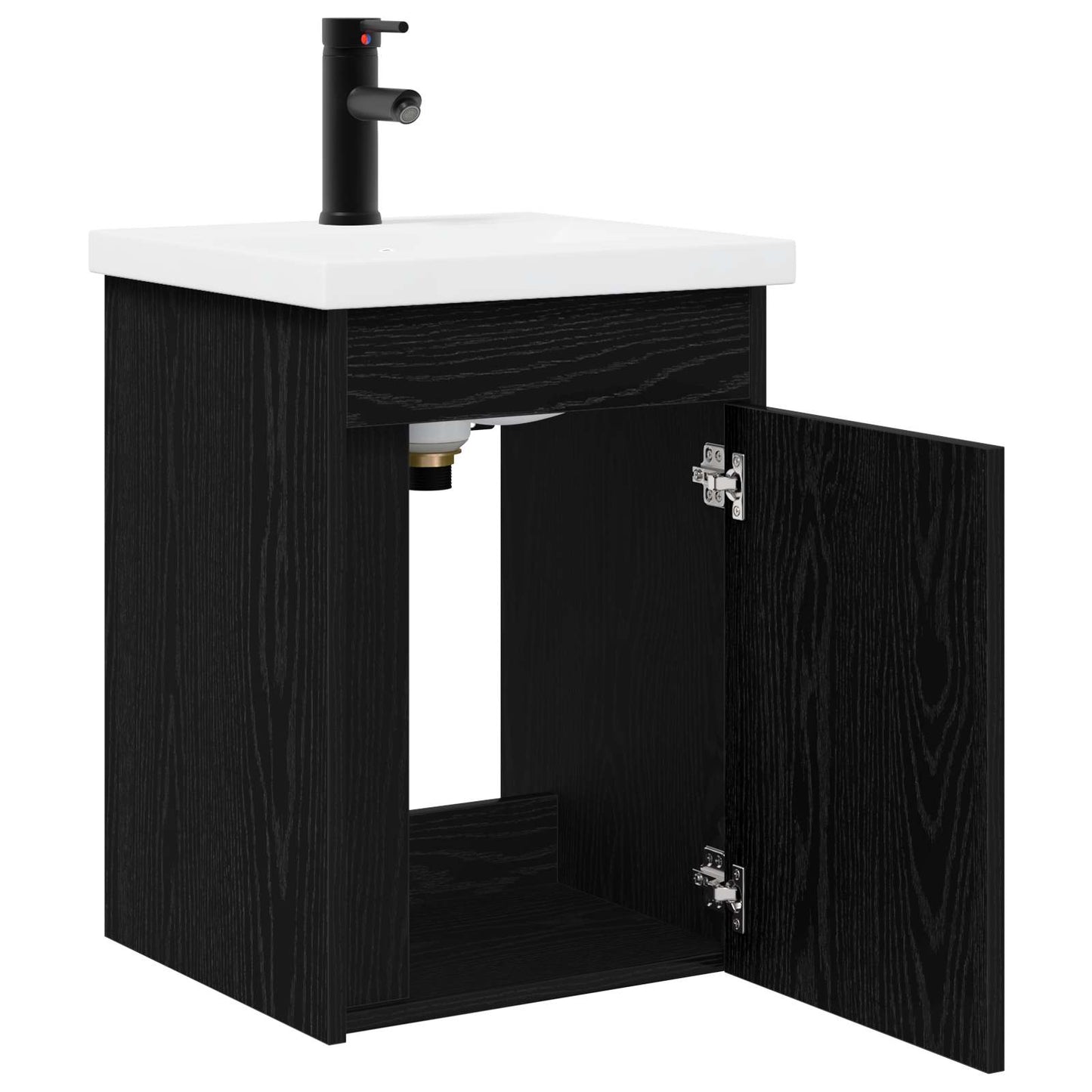 Badezimmer Waschtischunterschrank mit Wasserhahn Schwarze Eiche