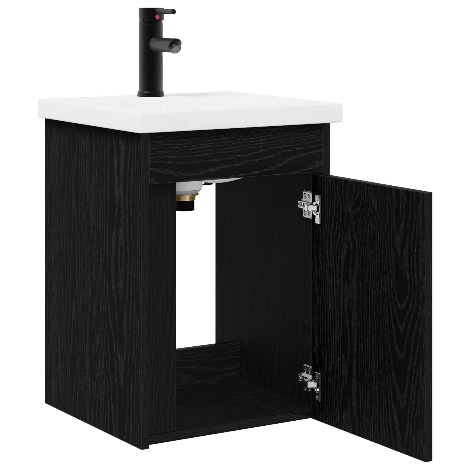 Badezimmer Waschtischunterschrank mit Wasserhahn Schwarze Eiche