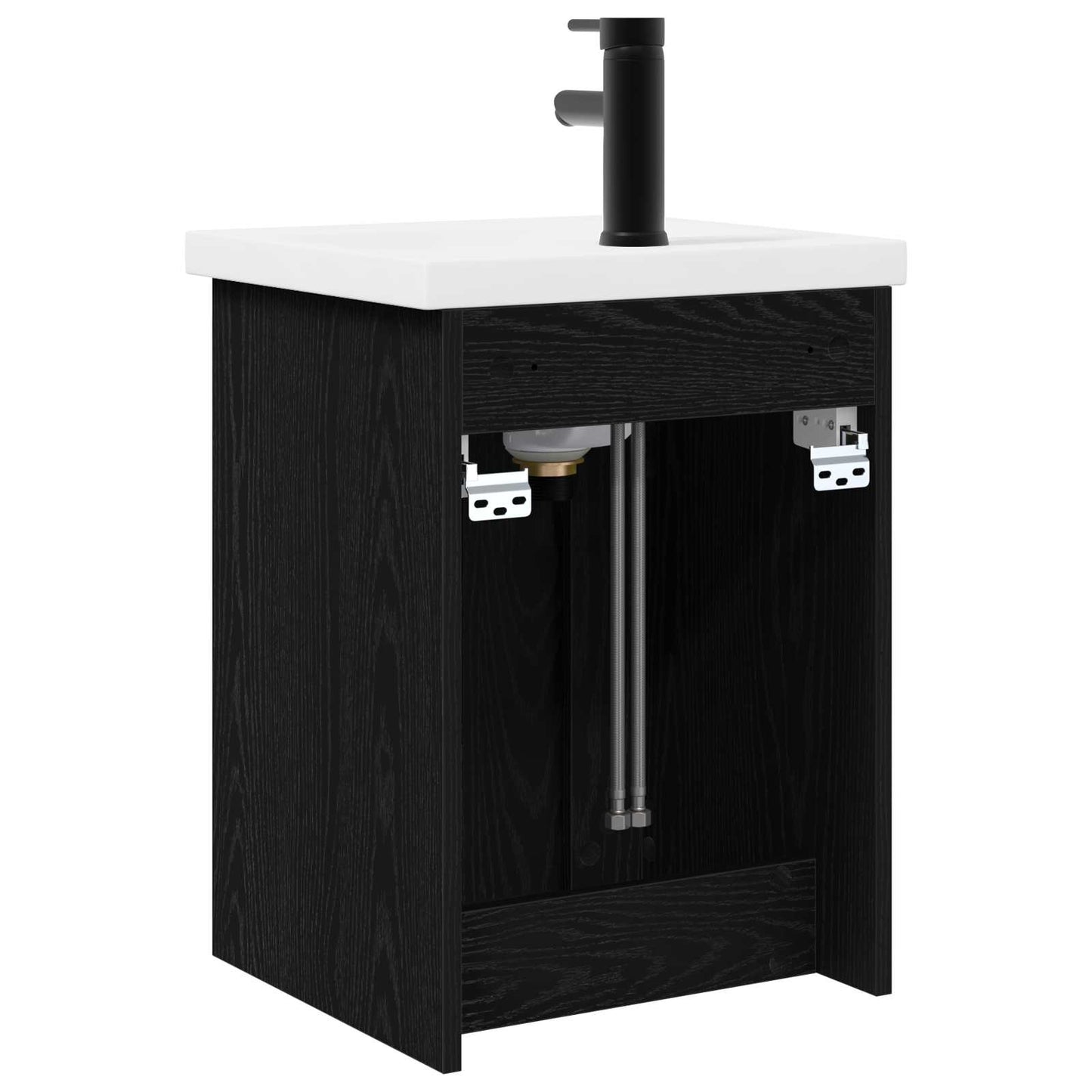 Badezimmer Waschtischunterschrank mit Wasserhahn Schwarze Eiche