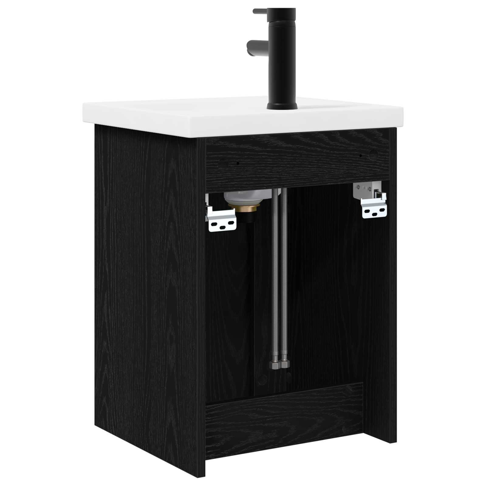 Badezimmer Waschtischunterschrank mit Wasserhahn Schwarze Eiche