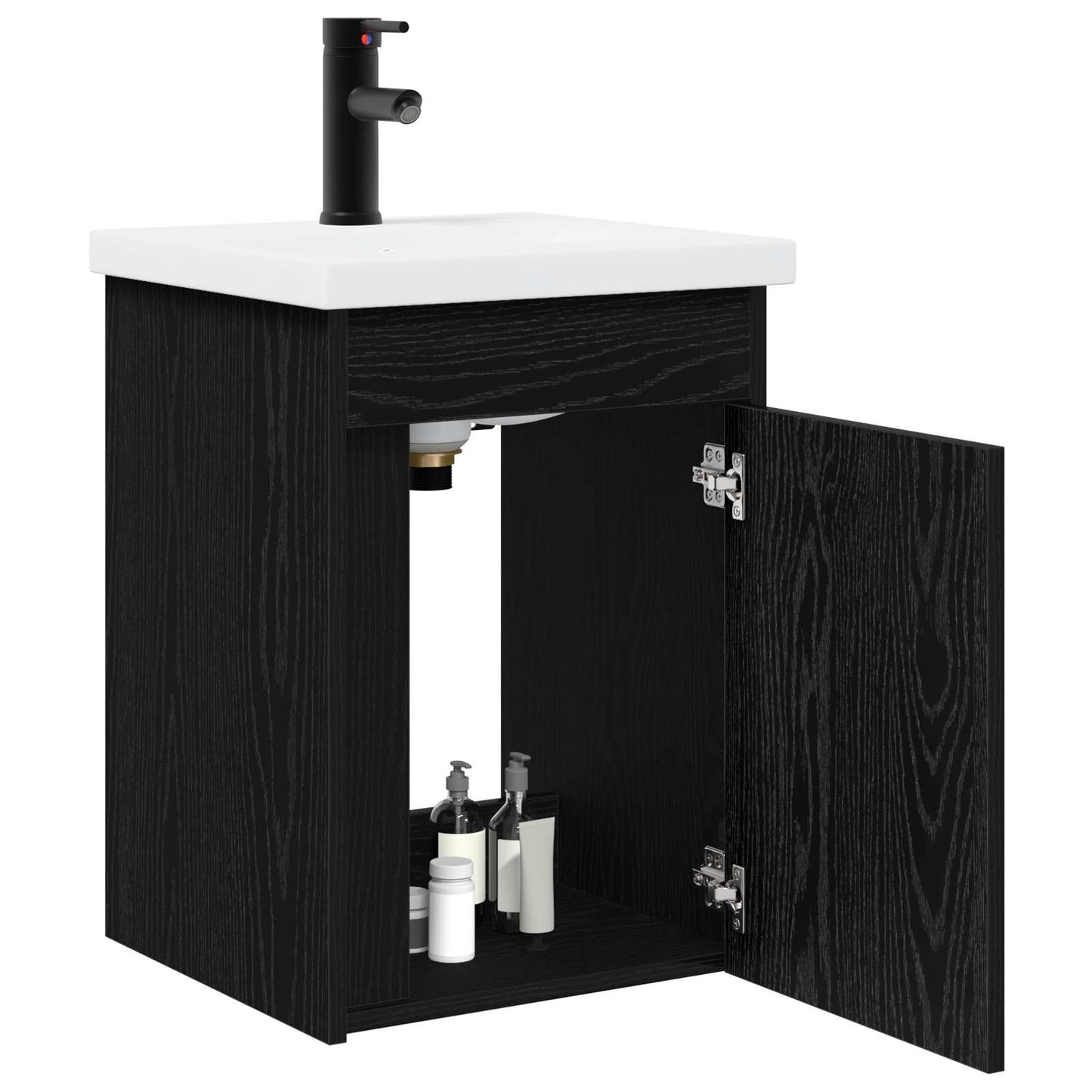 Badezimmer Waschtischunterschrank mit Wasserhahn Schwarze Eiche