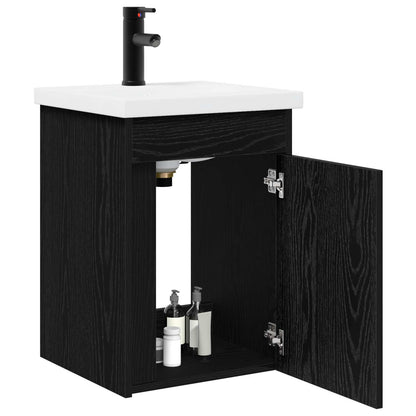 Badezimmer Waschtischunterschrank mit Wasserhahn Schwarze Eiche