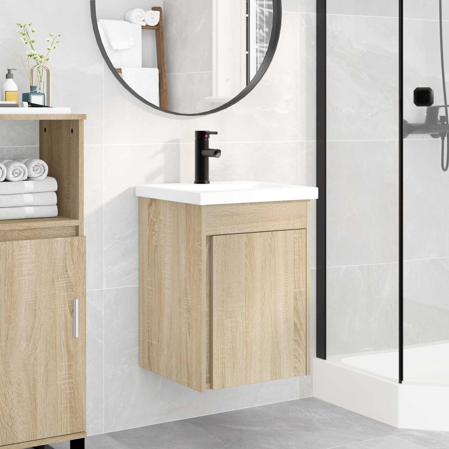 Badezimmer Waschtischunterschrank mit Wasserhahn Sonoma-Eiche