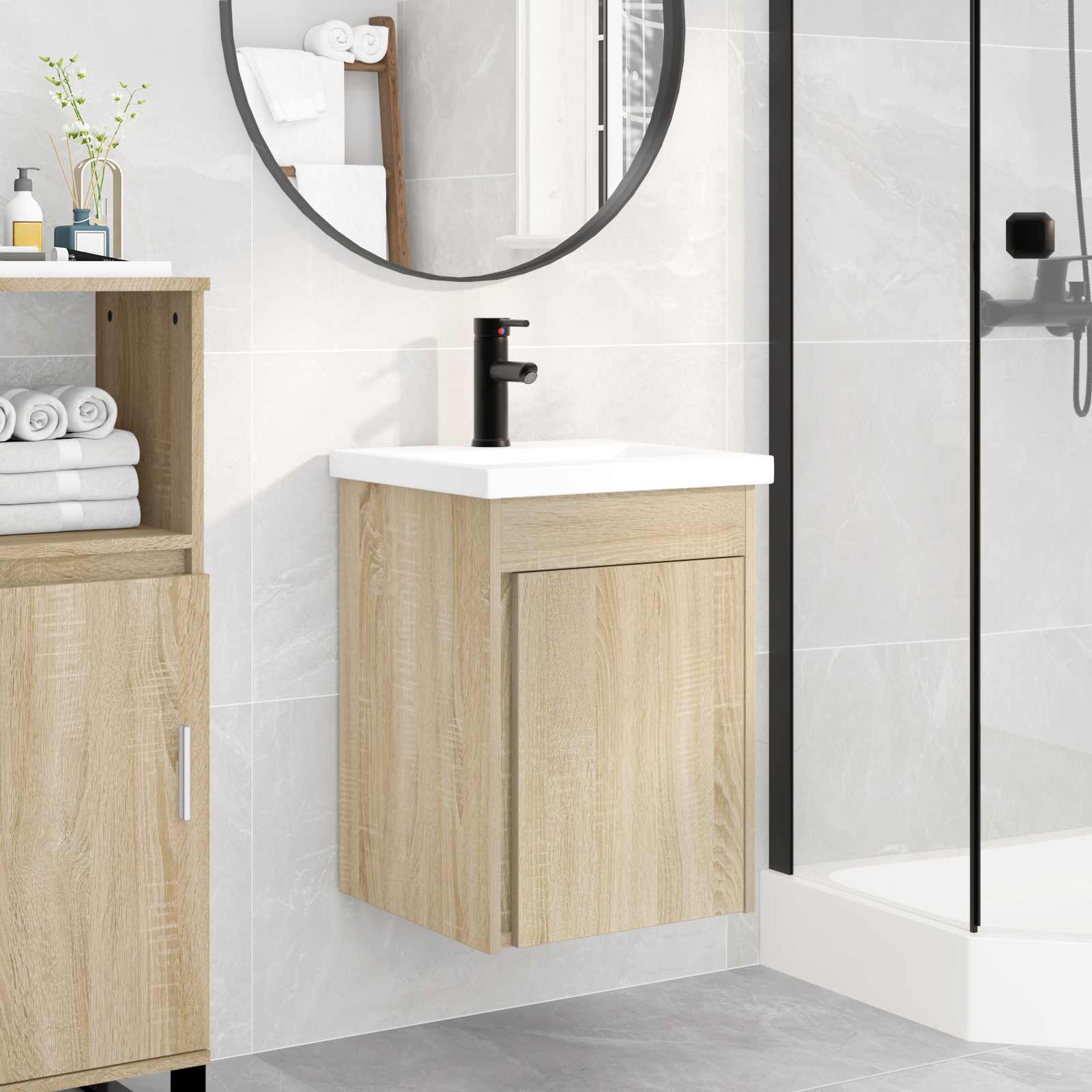 Badezimmer Waschtischunterschrank mit Wasserhahn Sonoma-Eiche