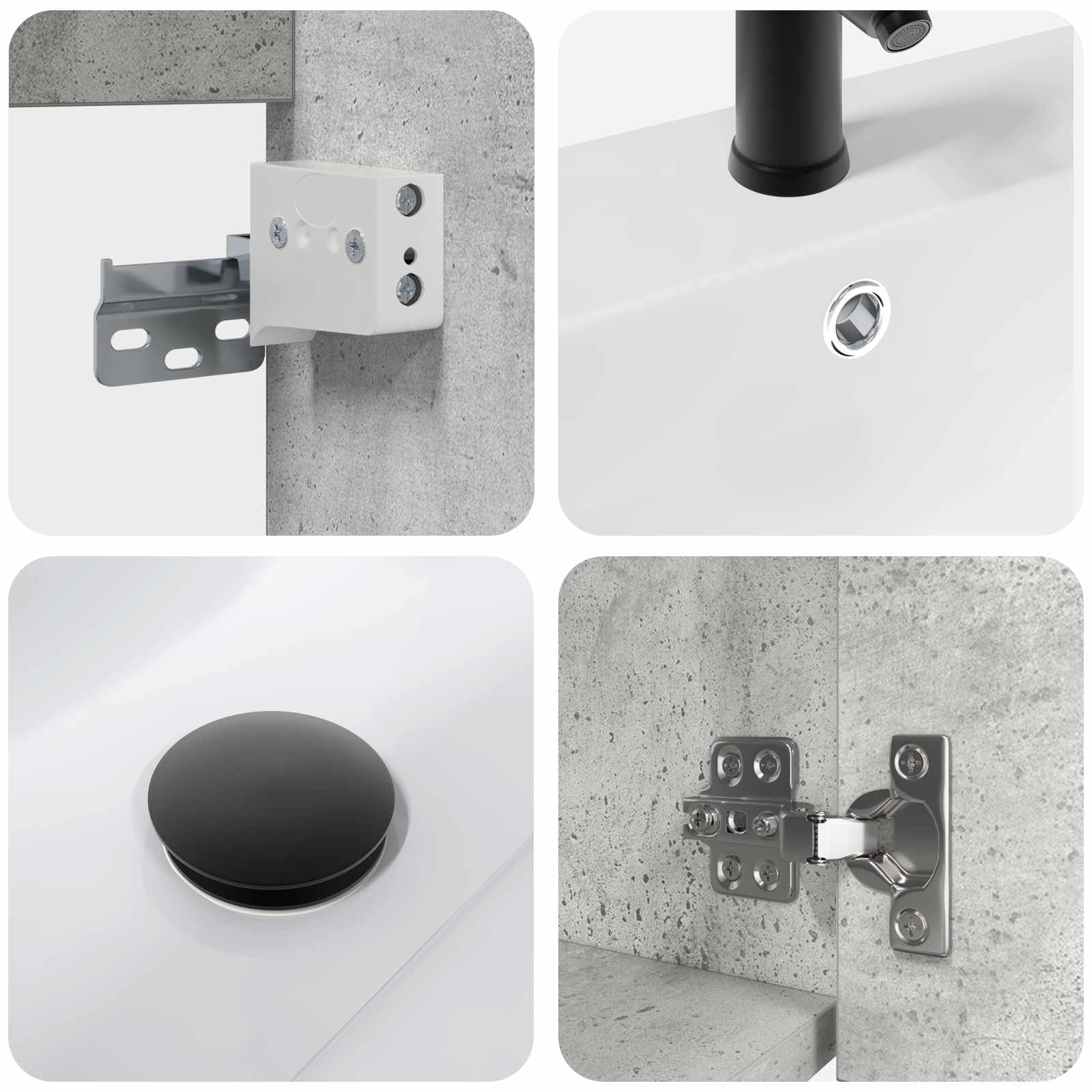 Badezimmer Waschtischunterschrank mit Wasserhahn Betongrau