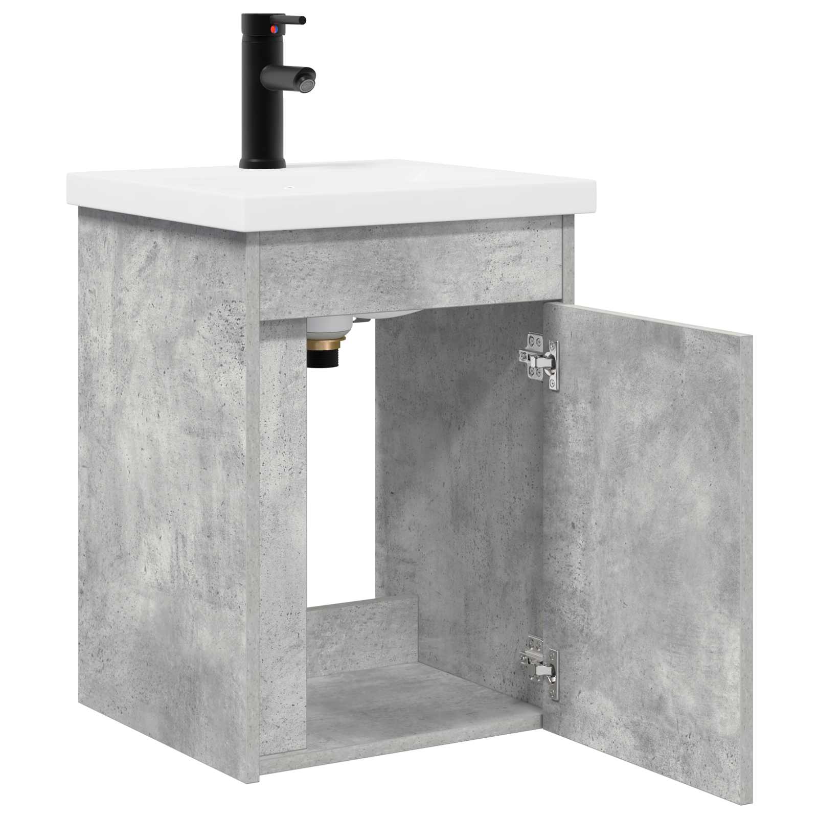 Badezimmer Waschtischunterschrank mit Wasserhahn Betongrau