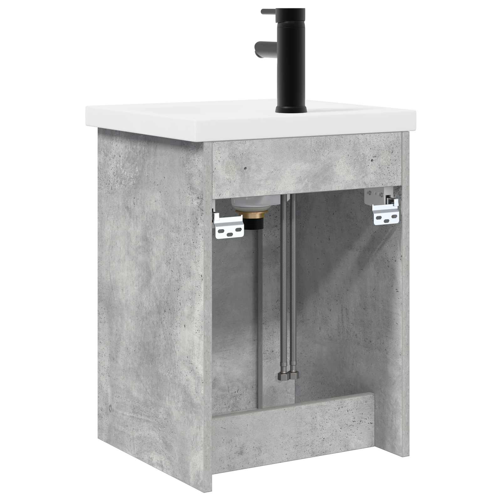 Badezimmer Waschtischunterschrank mit Wasserhahn Betongrau