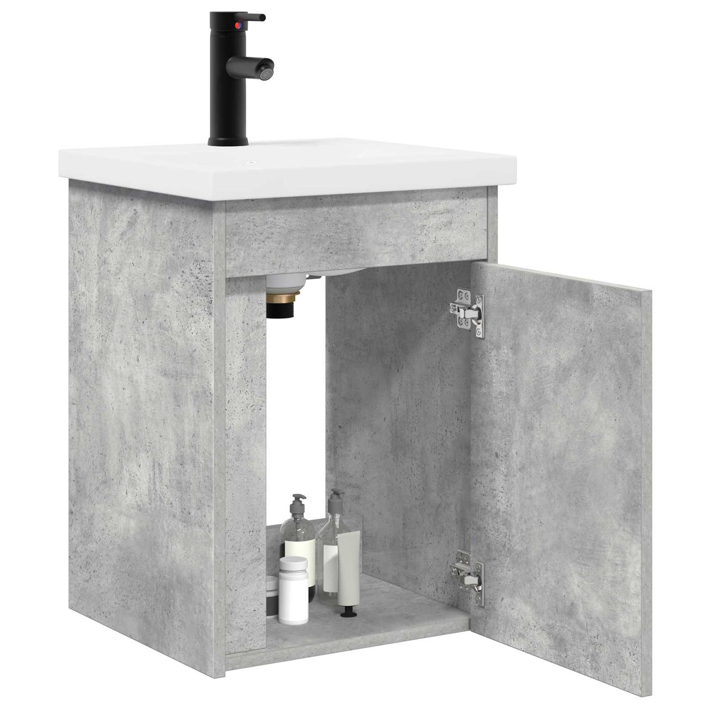 Badezimmer Waschtischunterschrank mit Wasserhahn Betongrau