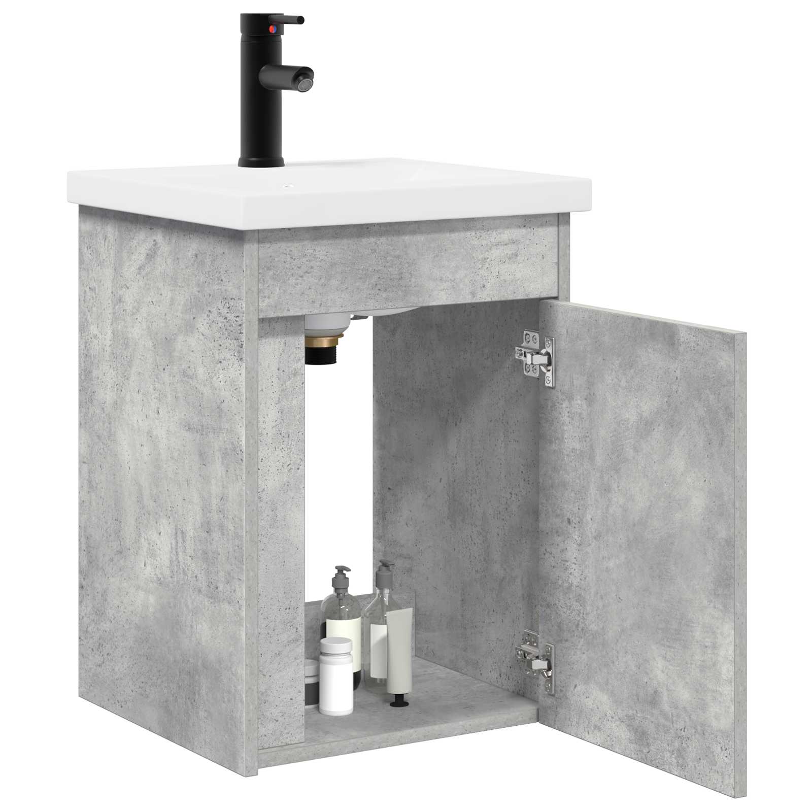 Badezimmer Waschtischunterschrank mit Wasserhahn Betongrau