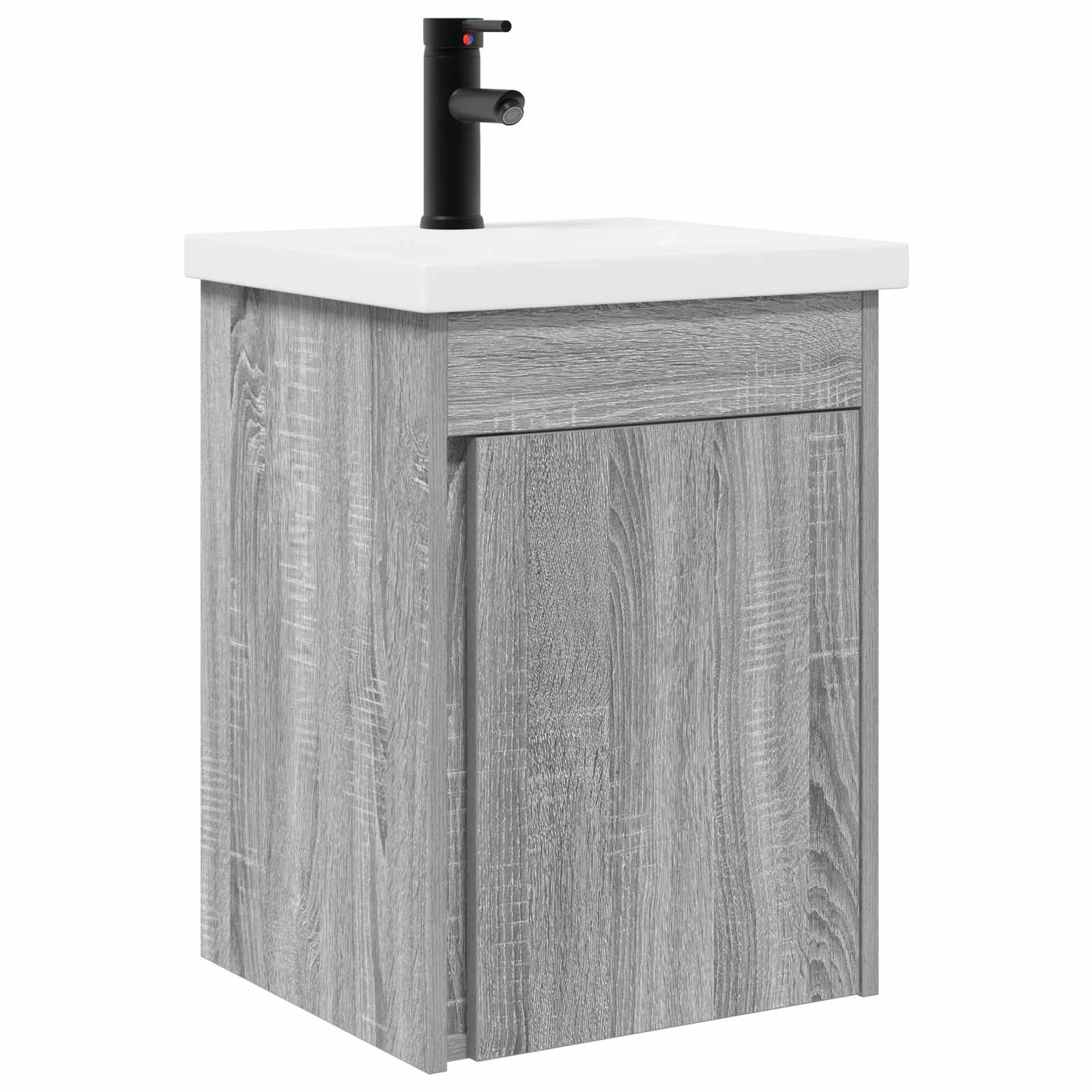 Badezimmer Waschtischunterschrank mit Wasserhahn Grau Sonoma