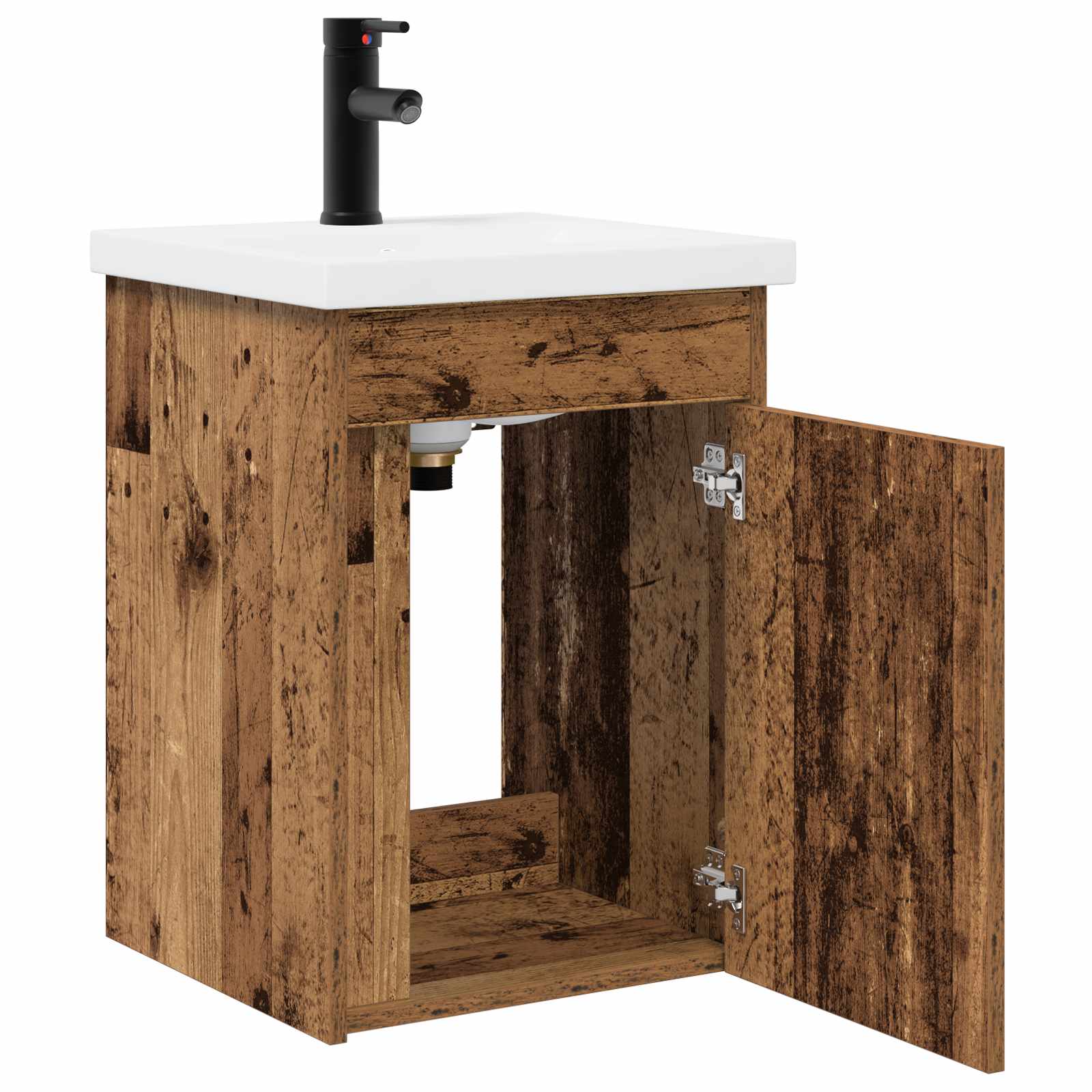 Badezimmer Waschtischunterschrank mit Wasserhahn Altholz
