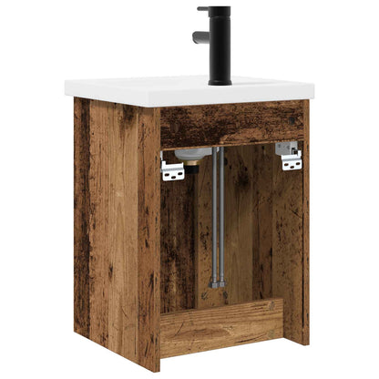Badezimmer Waschtischunterschrank mit Wasserhahn Altholz