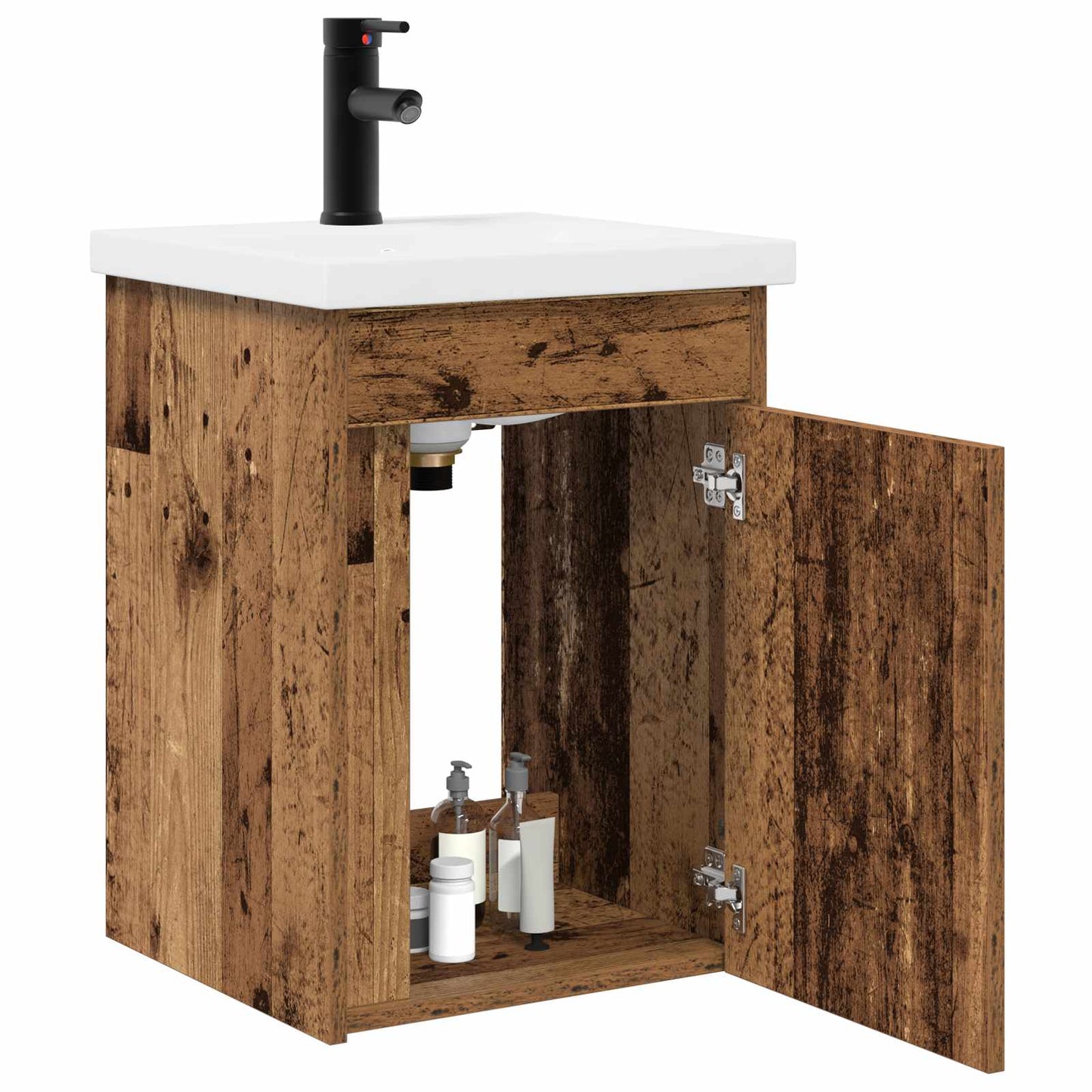 Badezimmer Waschtischunterschrank mit Wasserhahn Altholz