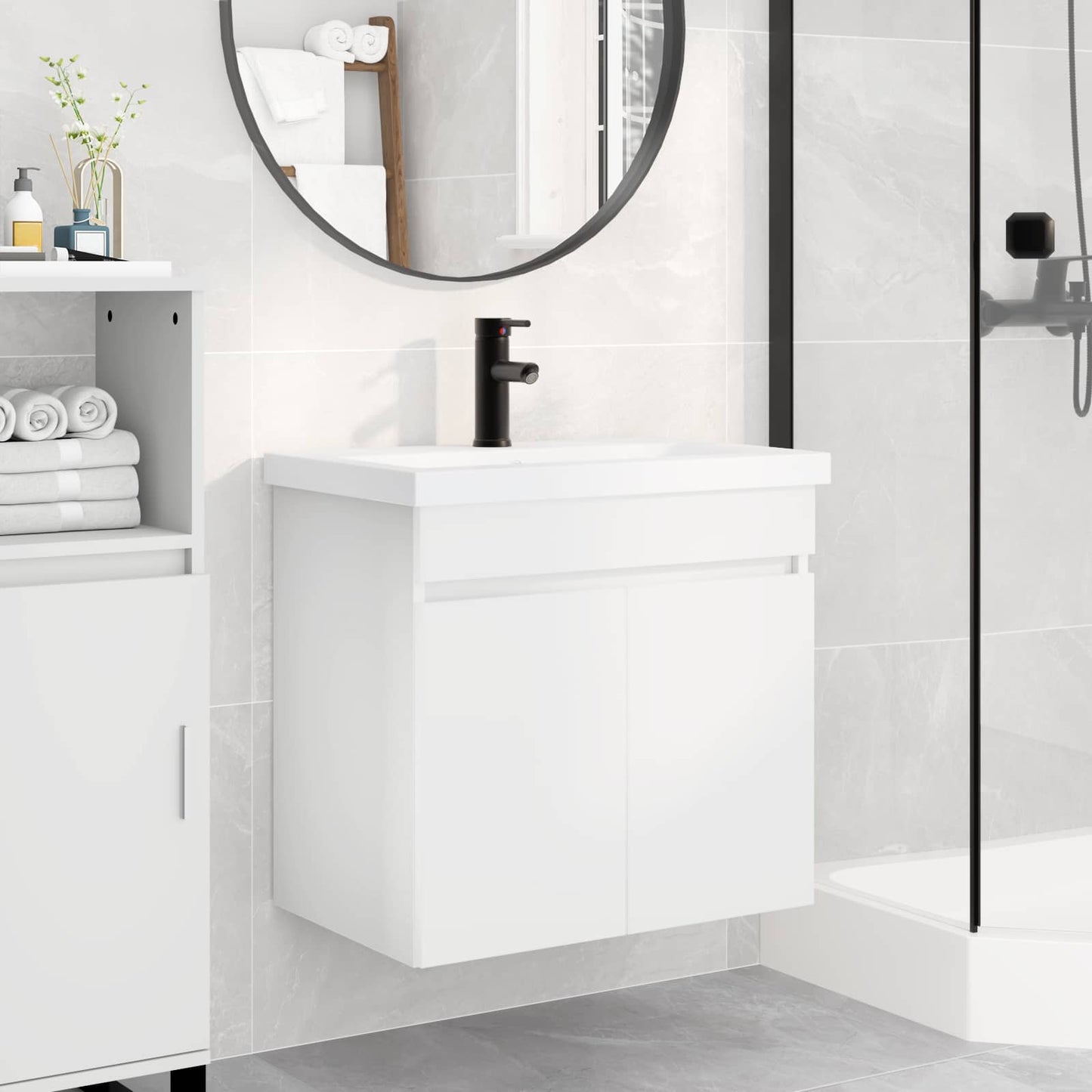 Badezimmer Waschtischunterschrank mit Wasserhahn Weiß