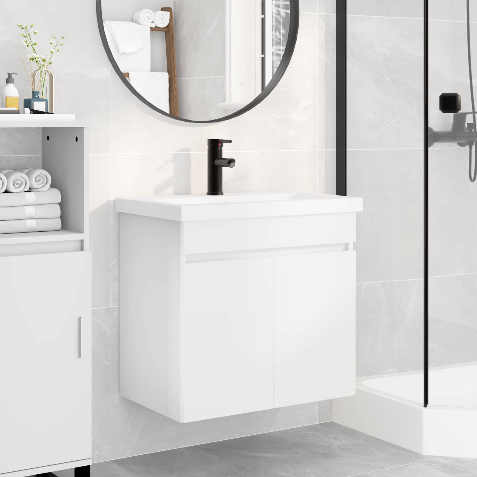 Badezimmer Waschtischunterschrank mit Wasserhahn Weiß