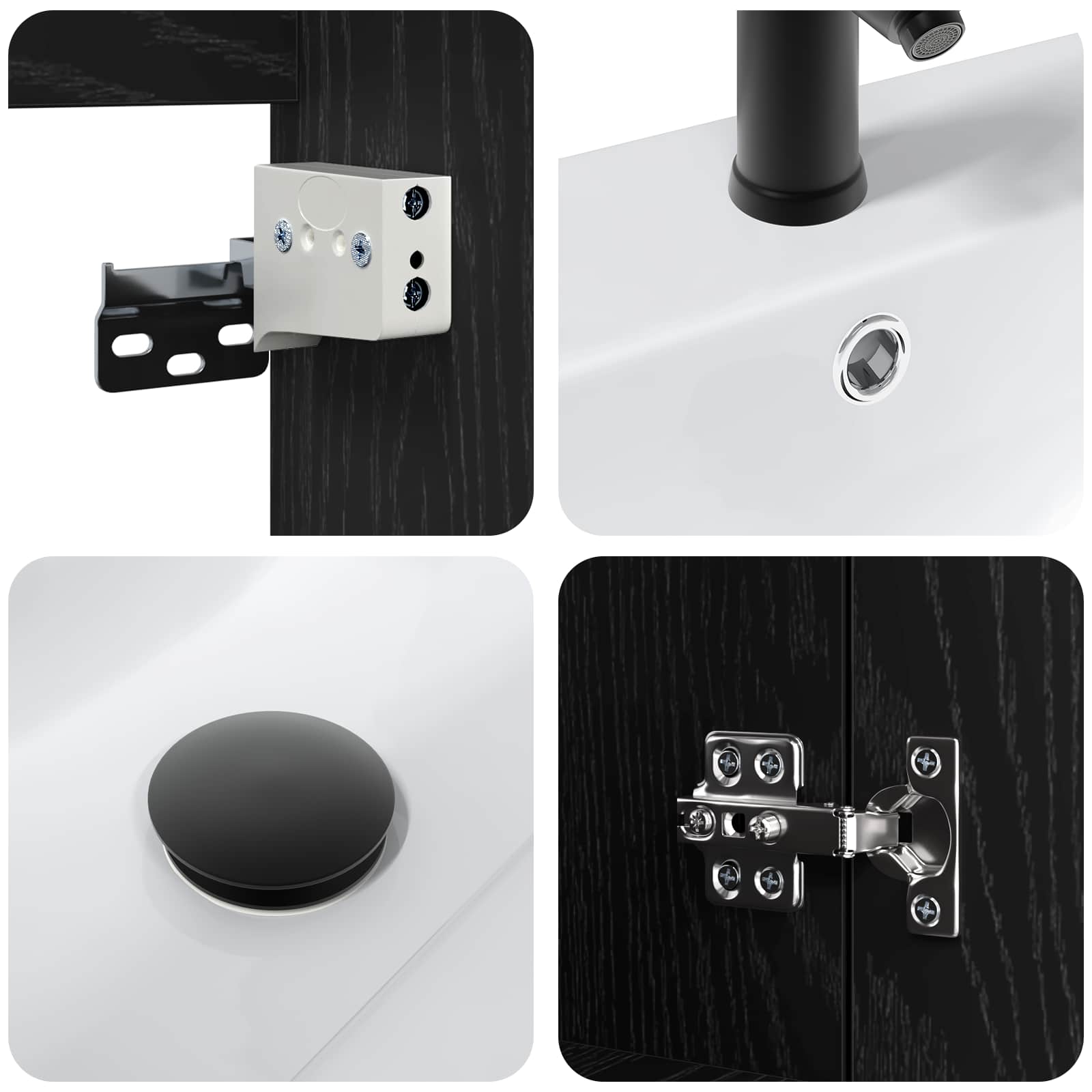 Badezimmer Waschtischunterschrank mit Wasserhahn Schwarze Eiche