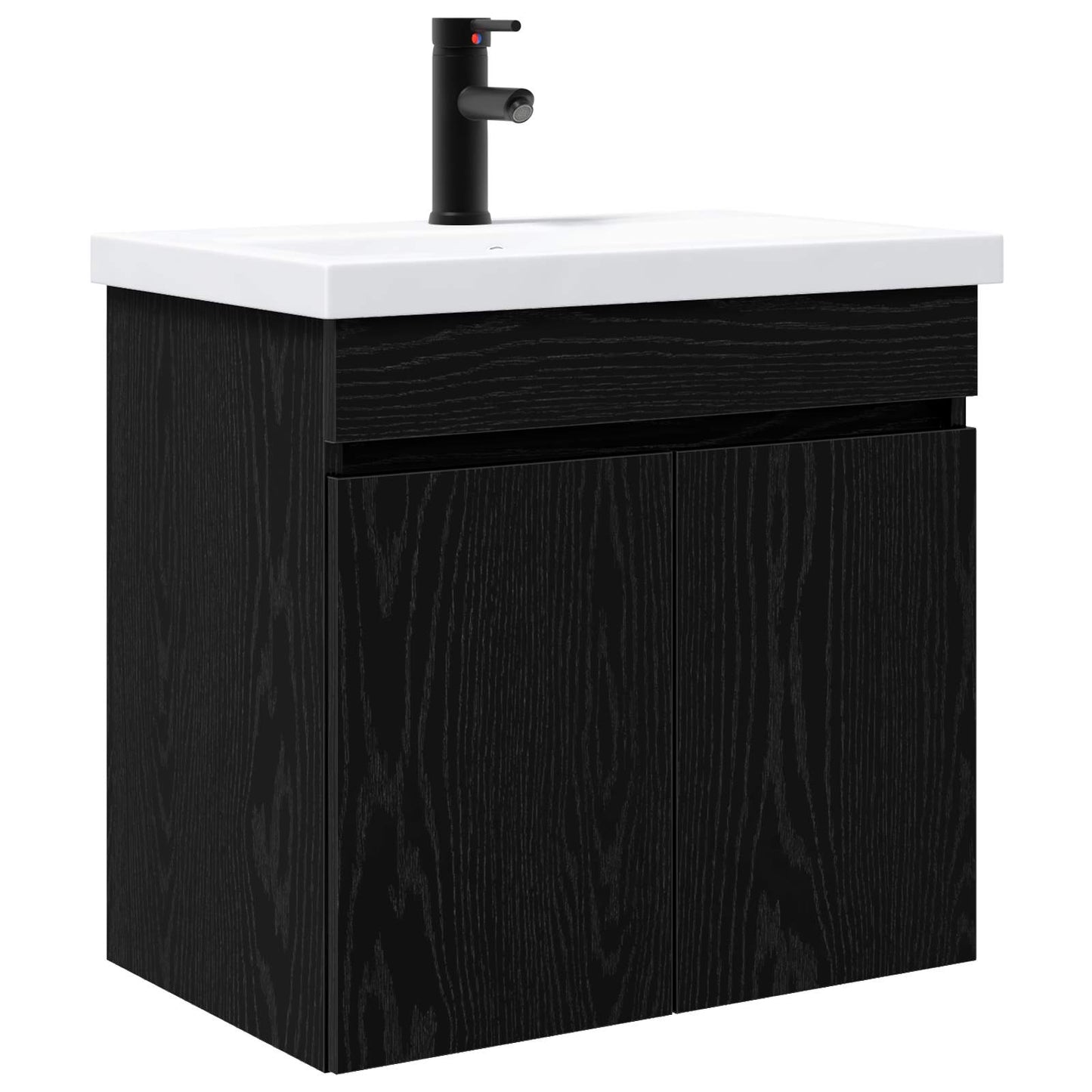 Badezimmer Waschtischunterschrank mit Wasserhahn Schwarze Eiche